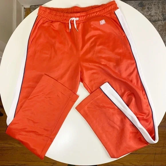 AMI Paris Taped Logo Track Pant Orange Men’s Size Small Straight leg - Picture 4 of 11